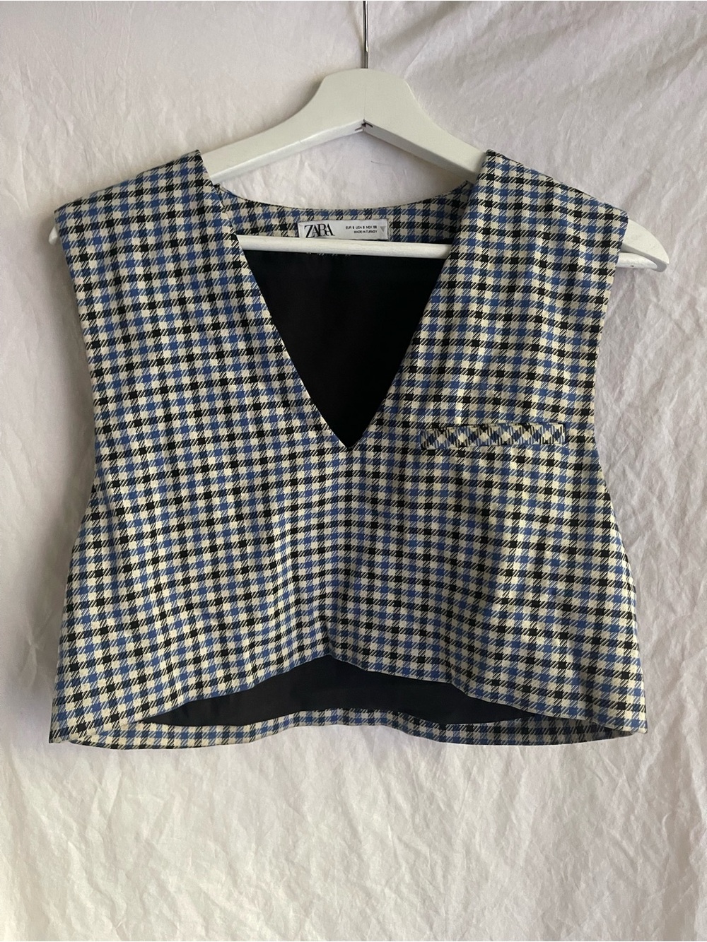ZARA Gingham Houndstooth Cropped Vest V-Neck Sleeveless Crop Top Size S Preppy - Picture 14 of 15
